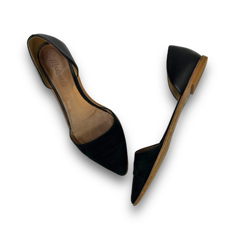 Madewell Black Leather and Suede D’Orsay Flats Pointed Toe Slip-On Shoe 7.5